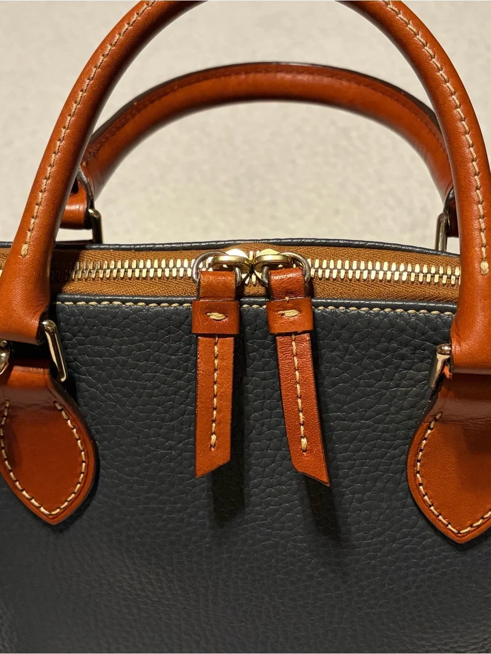Dooney & Bourke Gray and Tan Pebbled Leather Dome Satchel